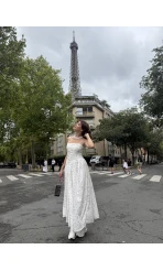 Paris Korse Detay Elbise - Ekru - 00673