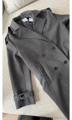 Premium Antrasit Kuşaklı Astarlı Cepli Kaban