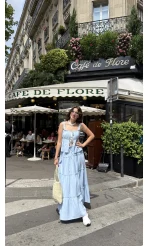 Vanessa Katlı Bağlamalı Bluz Etek Takım - Mavi - 30358