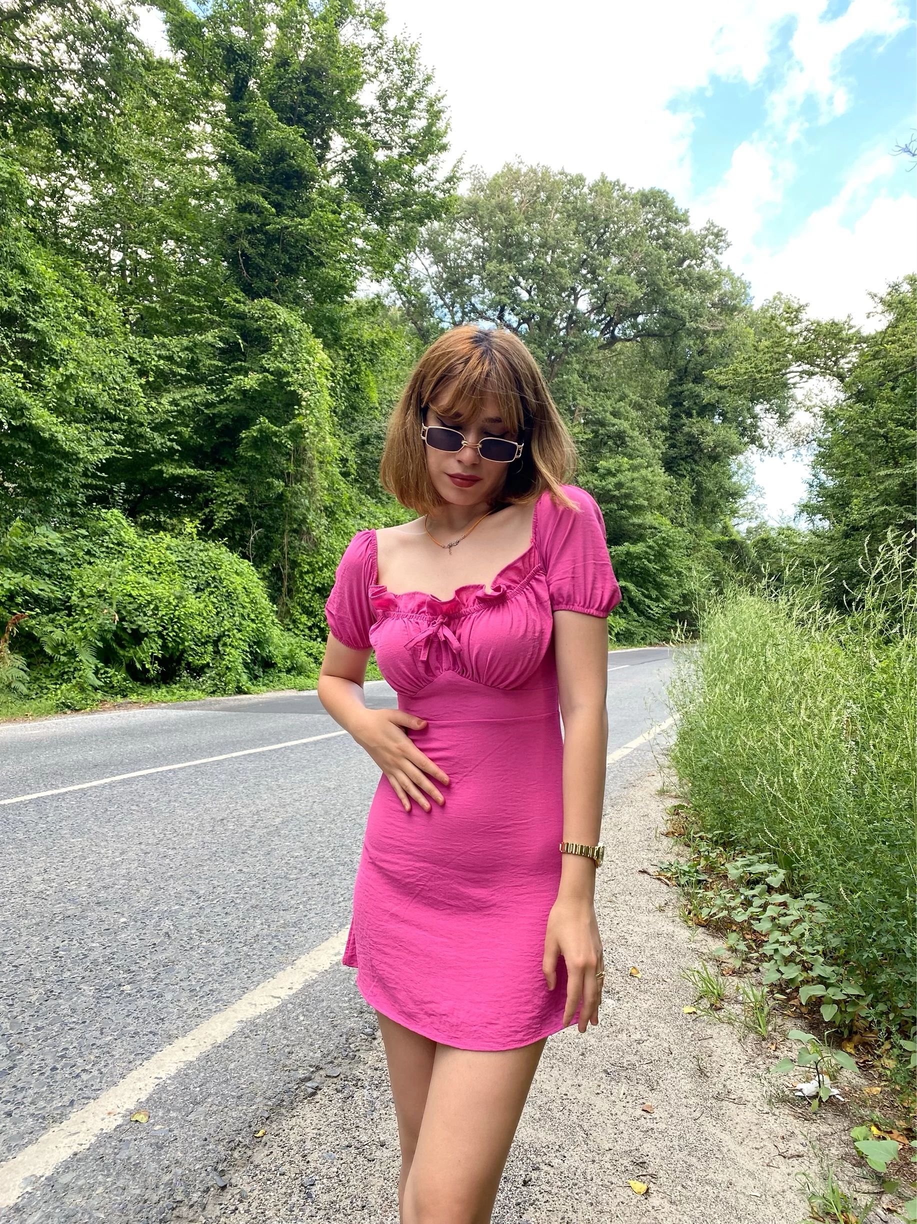 Maly Pembe Renk Mini Elbise
