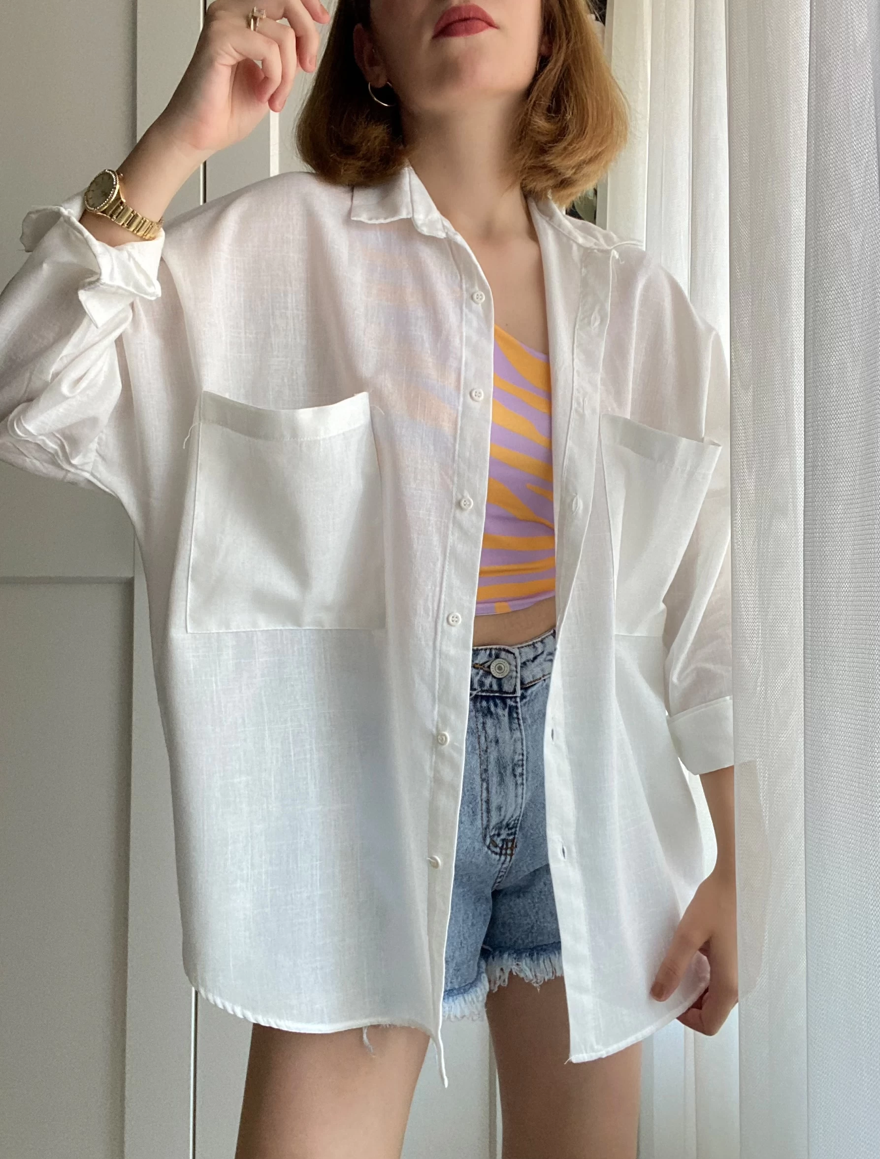 Oversize Kırık Beyaz Keten Gömlek
