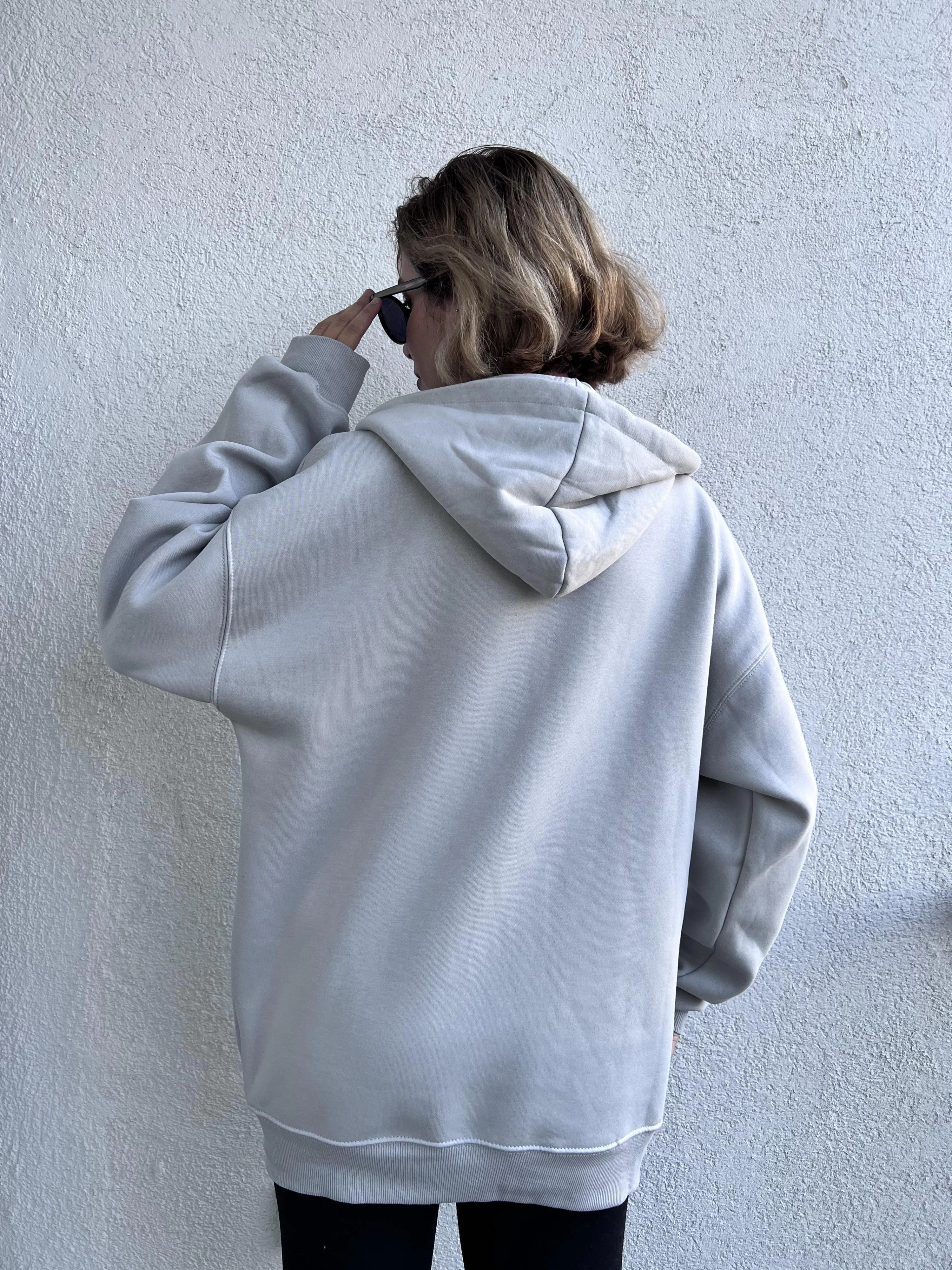 UZAY GRİSİ Oversize 3 İplik Şardonlu Hırka