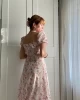 Mays Krem Çiçekli Elbise