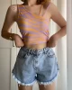 Omuz Detay Crop Lila Renkli