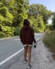 Oversize Acı Kahve Şardonlu Kapüşonlu Hırka