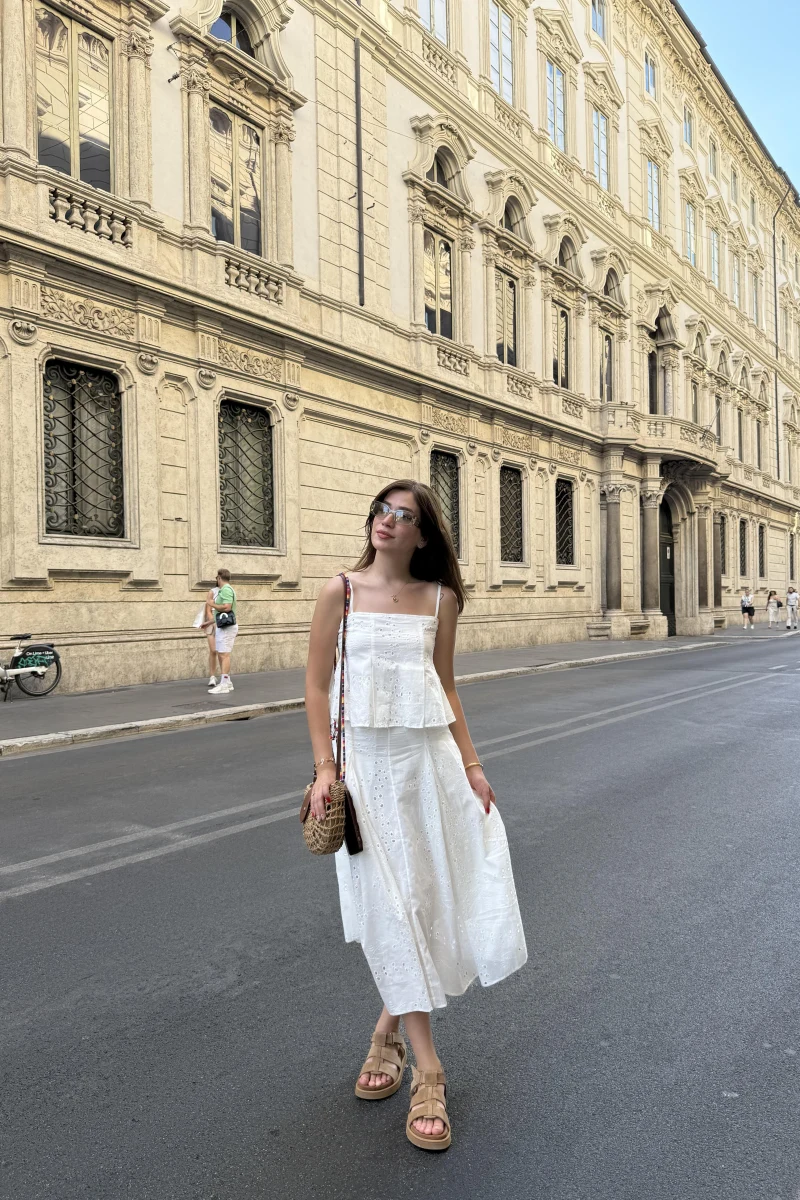 Jane Brode Askılı Bluz Etek Takım - Beyaz - 2464