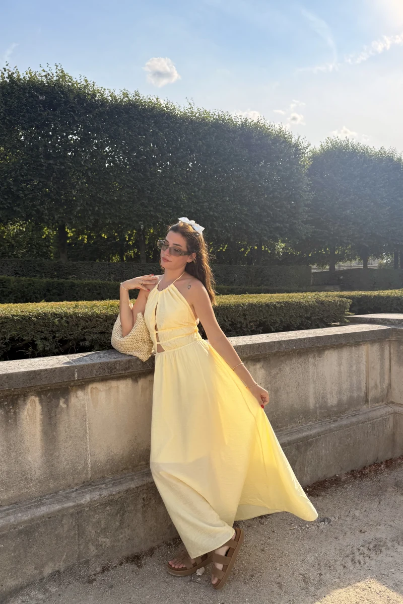 More Paris Sarı Sırt Detay Elbise