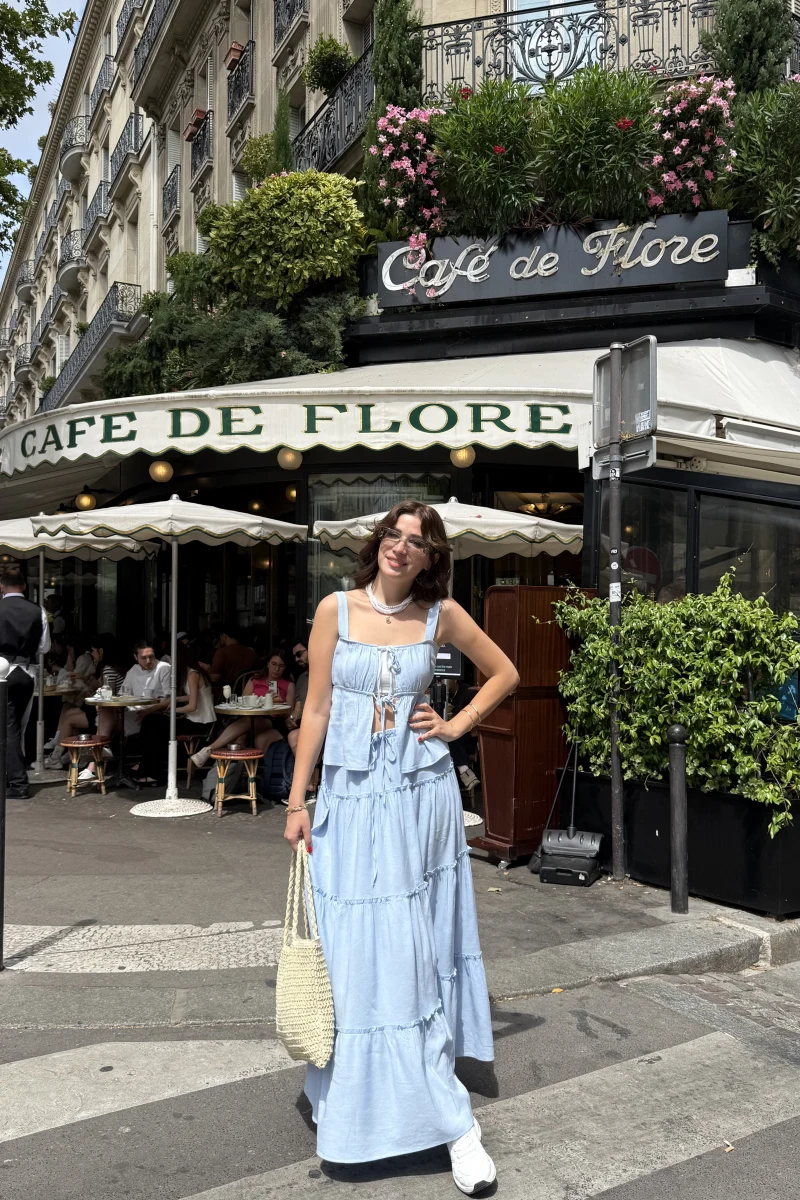 Vanessa Katlı Bağlamalı Bluz Etek Takım - Mavi - 30358