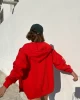 Kırmızı Oversize Şardonlu Kapüşonlu Hırka