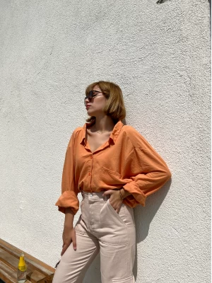 Yarasa Kol Oversize Turuncu Gömlek