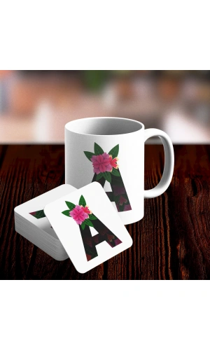 A Harfi Tasarımlı Kupa ve Bardak Altlığı Seti