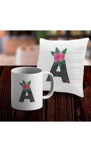 A Harfi Tasarımlı Kupa ve Yastık Kılıfı Hediye Seti