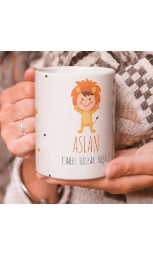 Aslan Burcu Özel Sevimli Beyaz Kupa Bardak
