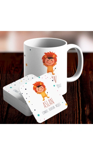 Aslan Burcu Özel Sevimli Kupa ve Altlık Seti