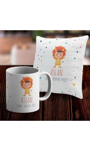 Aslan Tasarımlı Kupa ve Yastık Kılıfı Seti