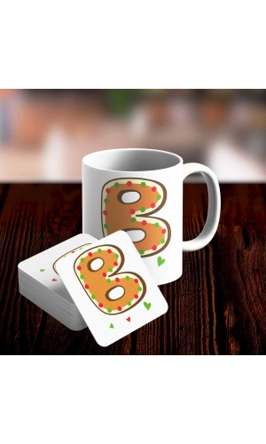 B Harfi Tasarımlı Kupa ve Bardak Altlığı Seti