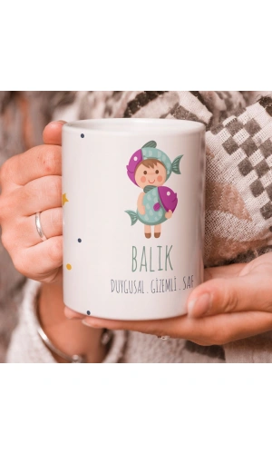 Balık Burcu Özel Sevimli Beyaz Kupa Bardak