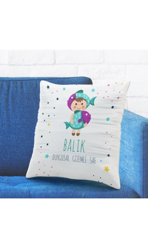 Balık Burcuna Özel Tasarımlı Sevimli Yastık Kılıfı
