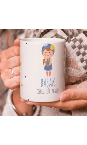 Başak Burcu Özel Sevimli Beyaz Kupa Bardak