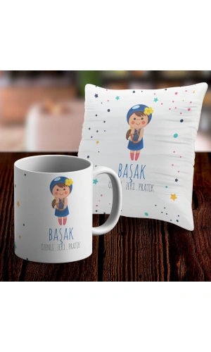 Başak Tasarımlı Sevimli Kupa ve Yastık Kılıfı Seti