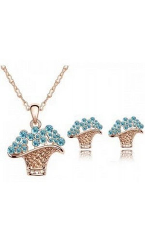 Bayan Liya zİRKON TAŞLI ÇİÇEK SEPETİ MODELLİ KOLYE KÜPE SETİ