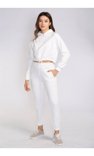Bel Lastikli Şardonlu İkili Takım-BEYAZ