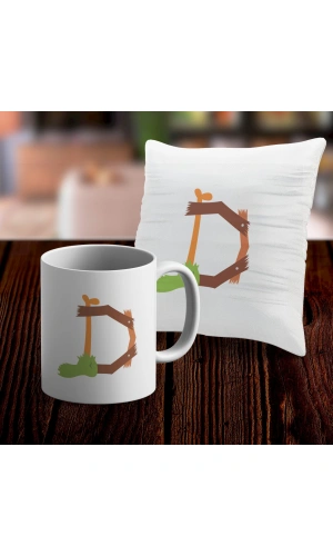 D Harfi Tasarımlı Kupa ve Yastık Kılıfı Hediye Seti