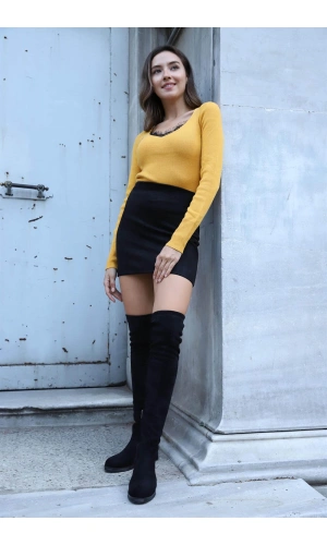 Dantel Detaylı Triko Bluz - HARDAL