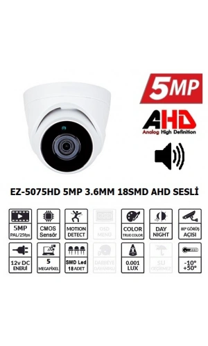 EZCOOL EZ-5075HD 5MP 3.6MM 18SMD AHD SESLİ DOME