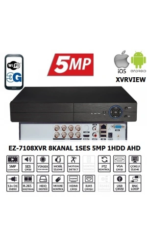 EZCOOL EZ-7108XVR 8CH 5MP KOAKSIYEL SES XVRVIEW