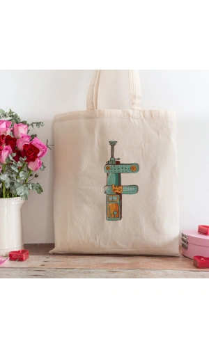 F Harfi Tasarımlı Alışveriş Plaj Bez Çanta