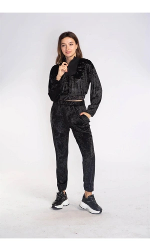 Fermuarlı Kadife Takım-SİYAH