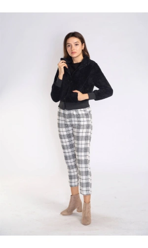 Fermuarlı Mevsimlik Peluş Ceket-SİYAH