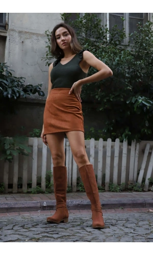 Fırfır Detaylı Triko Bluz - HAKİ