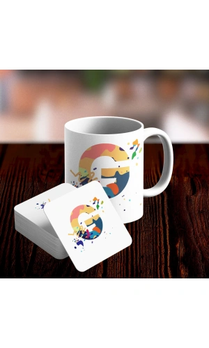 G Harfi Tasarımlı Kupa ve Bardak Altlığı Seti