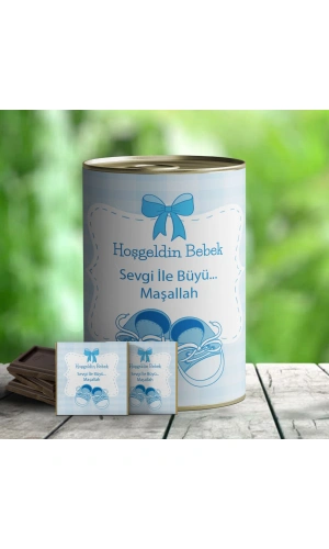Hoşgeldin Bebek Çikolata Hediye Konservesi - Mavi
