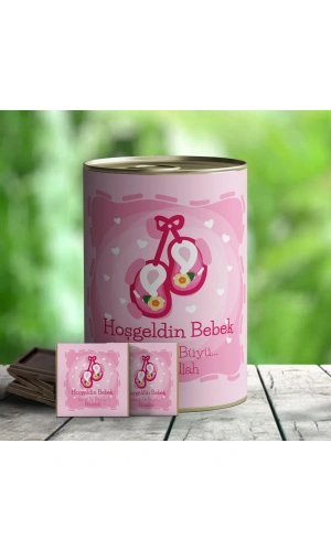 Hoşgeldin Bebek Çikolata Hediye Konservesi - Pembe