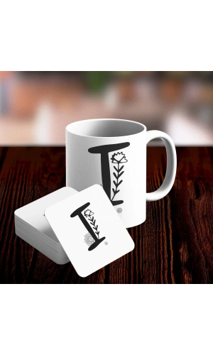 I Harfi Tasarımlı Kupa ve Bardak Altlığı Seti