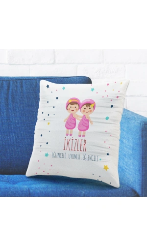 İkizler Burcuna Özel Tasarımlı Sevimli Yastık Kılıfı