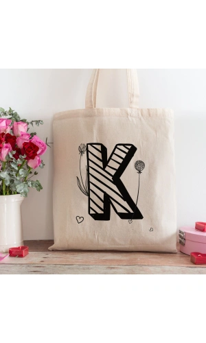 K Harfi Tasarımlı Alışveriş Plaj Bez Çanta