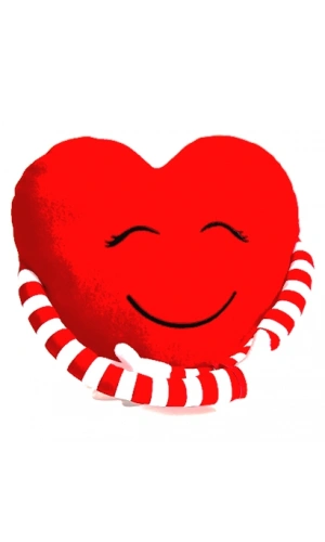 Kalpli Kollu Sarılan Peluş Yastık - Kırmızı