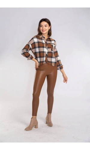 Kesik Uçlu Ekose Gömlek-KAHVERENGİ