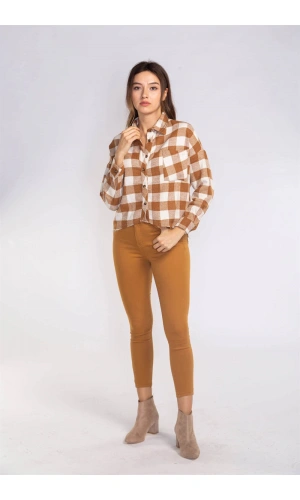 Kesik Uçlu Ekose Gömlek-TABA