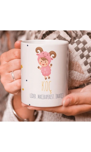 Koç Burcu Özel Sevimli Beyaz Kupa Bardak