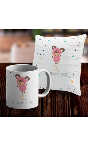 Koç Tasarımlı Sevimli Kupa ve Yastık Kılıfı Seti