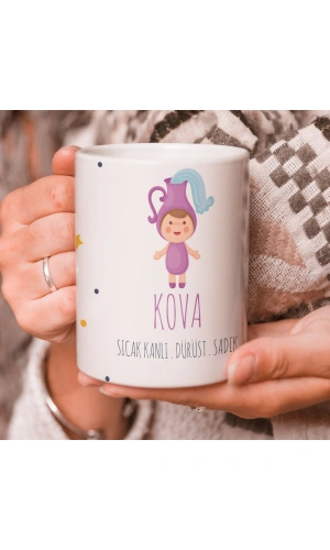 Kova Burcu Özel Sevimli Beyaz Kupa Bardak