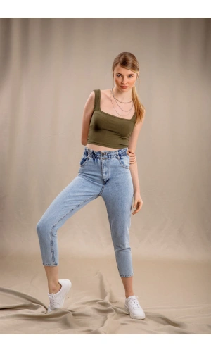 Lastik Detaylı Slim Fit Jeans - MAVİ