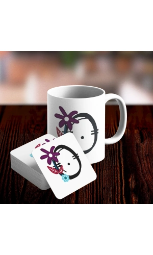 O Harfi Tasarımlı Kupa ve Bardak Altlığı Seti