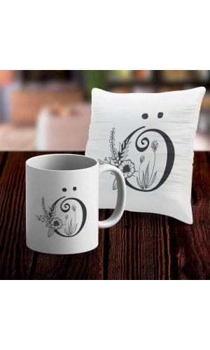 Ö Harfi Tasarımlı Kupa ve Yastık Kılıfı Hediye Seti