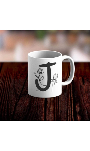 Özel Tasarım J Harfi Beyaz Kupa Bardak